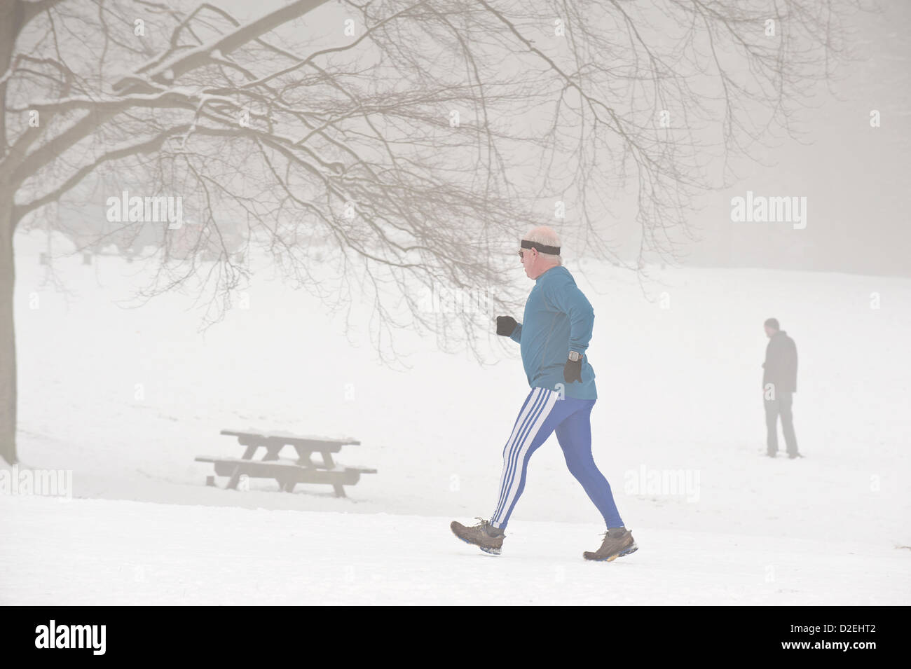 Altezze Westley, Basildon, Essex, Regno Unito. Il 22 gennaio 2013. La gente a piedi nella neve e nebbia di congelamento in Westley altezze. Fotografo: Gordon Scammell Foto Stock