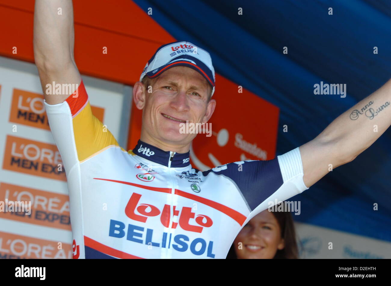 Lobethal, Australia. Il 22 gennaio, 2013. Andre Greipel vince una tappa del Tour Down Under. Foto Stock