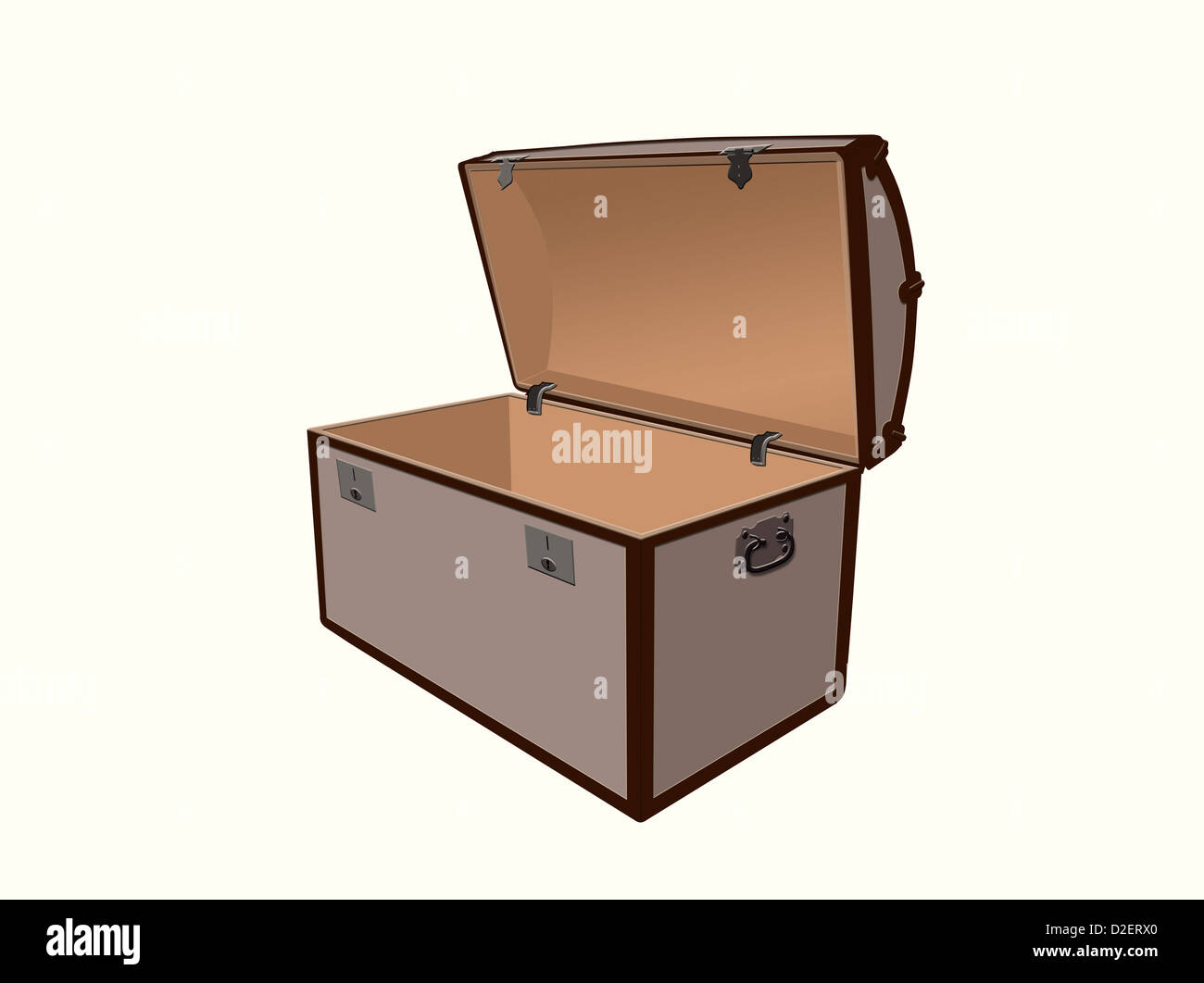 Generica illustrazione di un tesoro box, open e vuoto su uno sfondo bianco. Foto Stock