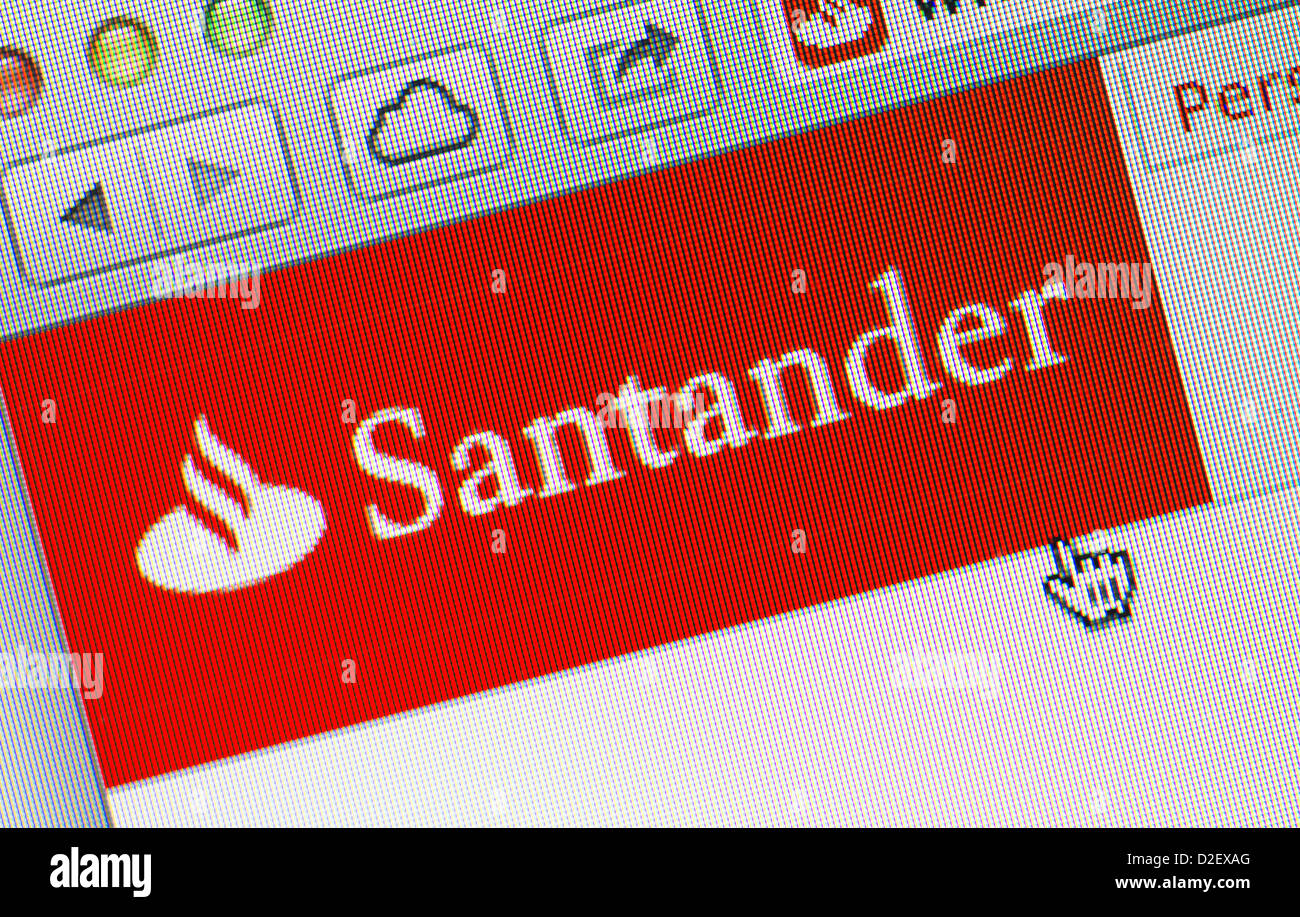 Banca Santander logo e sito web close up Foto Stock
