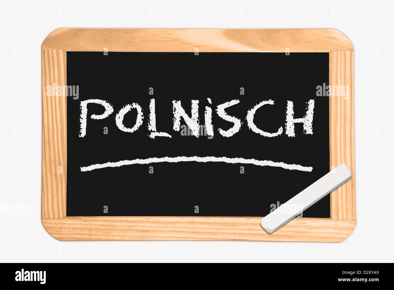 Dettaglio foto di una lavagna con il tedesco iscrizione polacco, bianco gesso si trova in un angolo Foto Stock