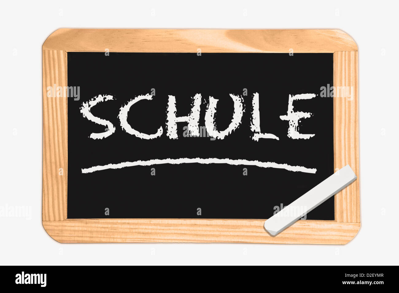 Dettaglio foto di una lavagna con il tedesco iscrizione scuola, bianco gesso si trova in un angolo Foto Stock