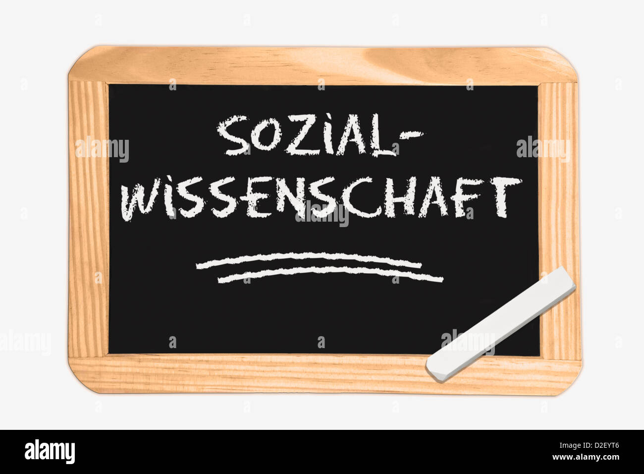 Dettaglio foto di una lavagna con il tedesco iscrizione scienza sociale, bianco gesso si trova in un angolo Foto Stock