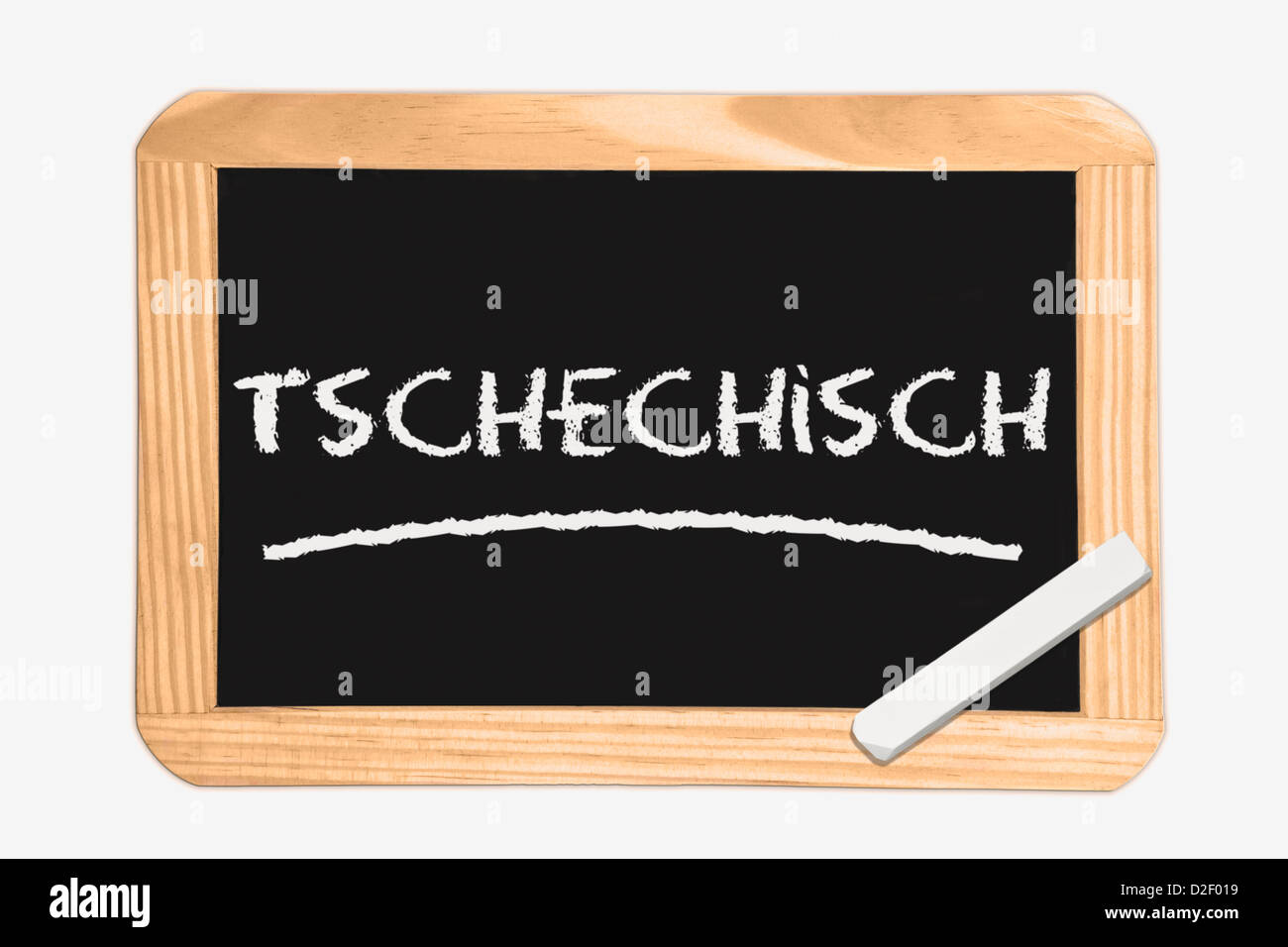 Dettaglio foto di una lavagna con l'iscrizione Tedesco Ceco, bianco gesso si trova in un angolo Foto Stock