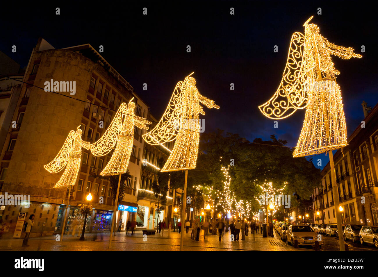 Madeira Funchal Madeira Portogallo Madeira decorazioni di Natale a forma di angelo decorazioni nel centro di Funchal Madeira Portogallo UE Europa Foto Stock