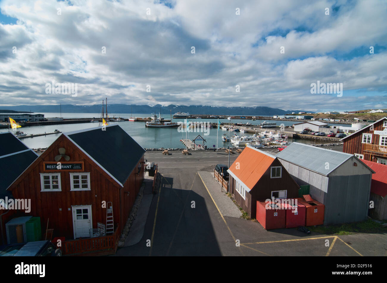 Il centro di Husavik, il whale watching capitale di Islanda Foto Stock