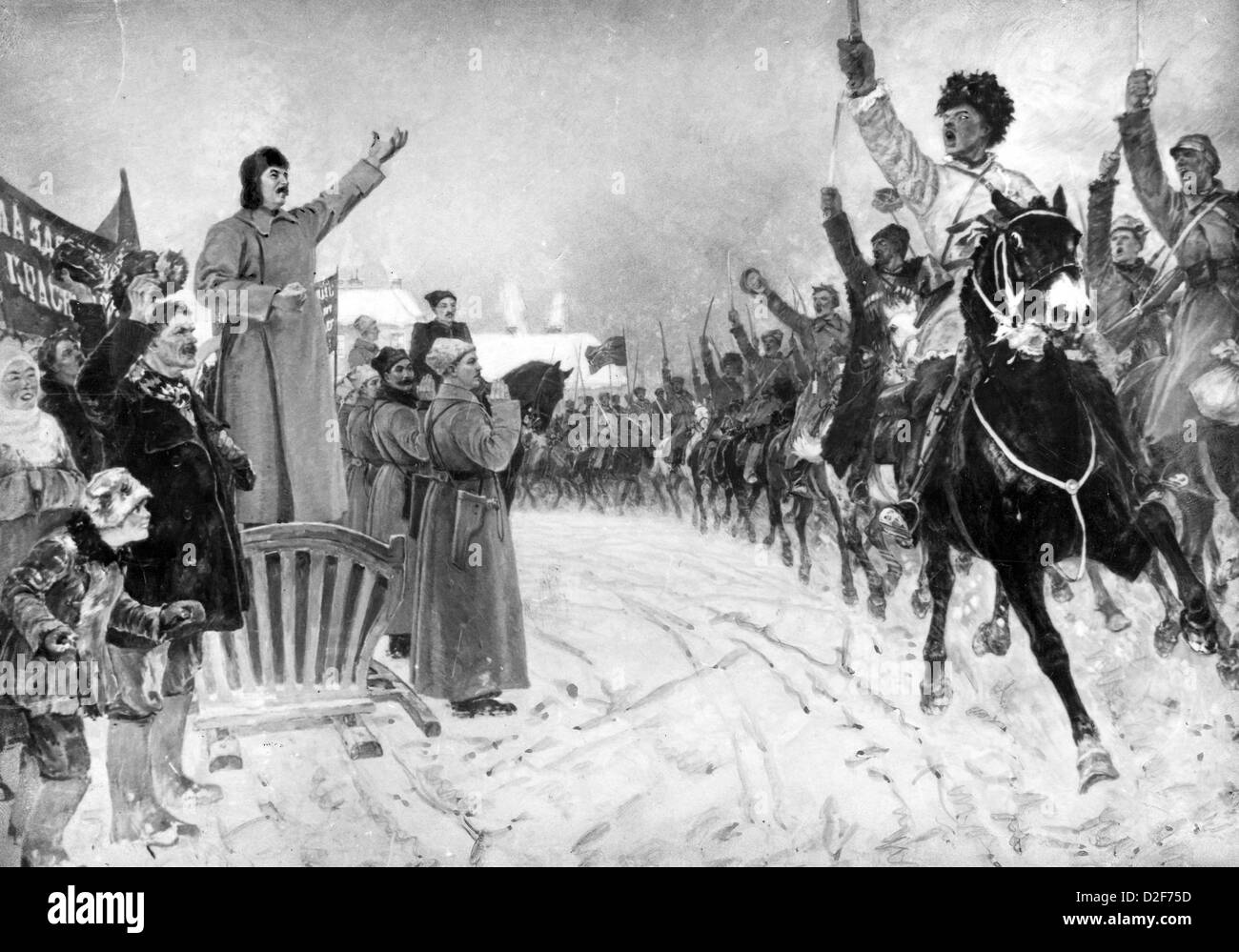 JOSEPH STALIN (1878-1953) saluta la prima Armata di Cavalleria dopo la loro sconfitta guida Anton Denikin;s Esercito Bianco nel 1920 Foto Stock