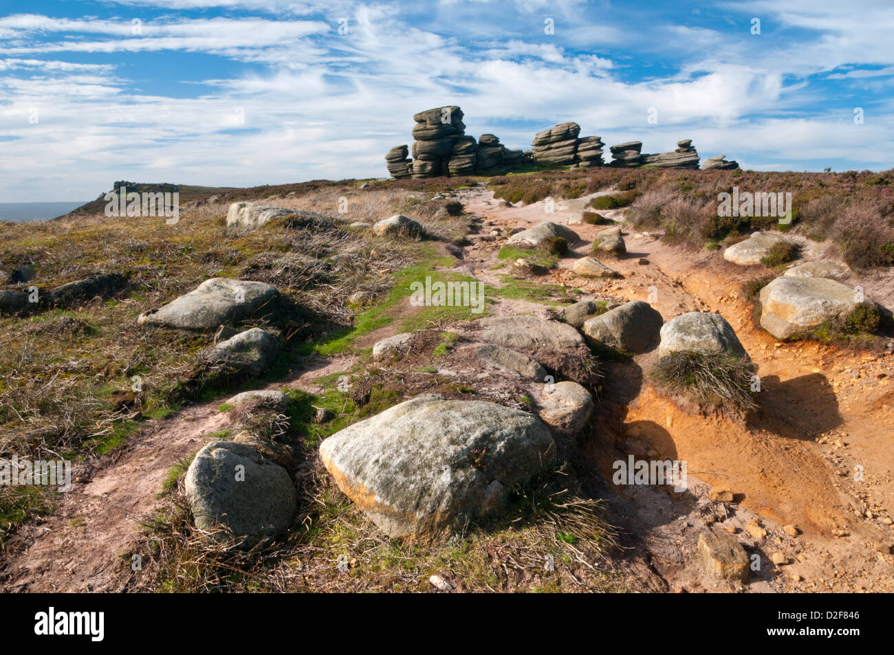 Il Wheelstones o Coach & Horses formazione di roccia sul bordo Derwent, Parco Nazionale di Peak District, Derbyshire, England, Regno Unito Foto Stock