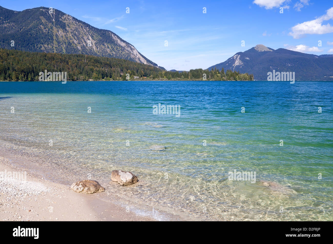 Lago Walchensee nelle Alpi Bavaresi, Germania Foto Stock