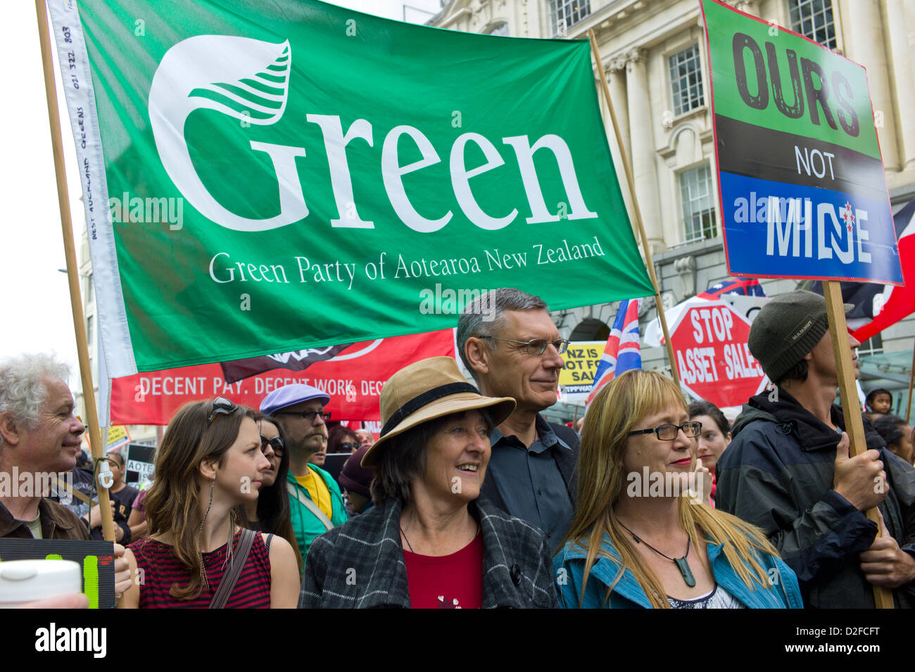 Nuova Zelanda Green MP la protesta Nuova Zelanda governo vendite di asset. Foto Stock