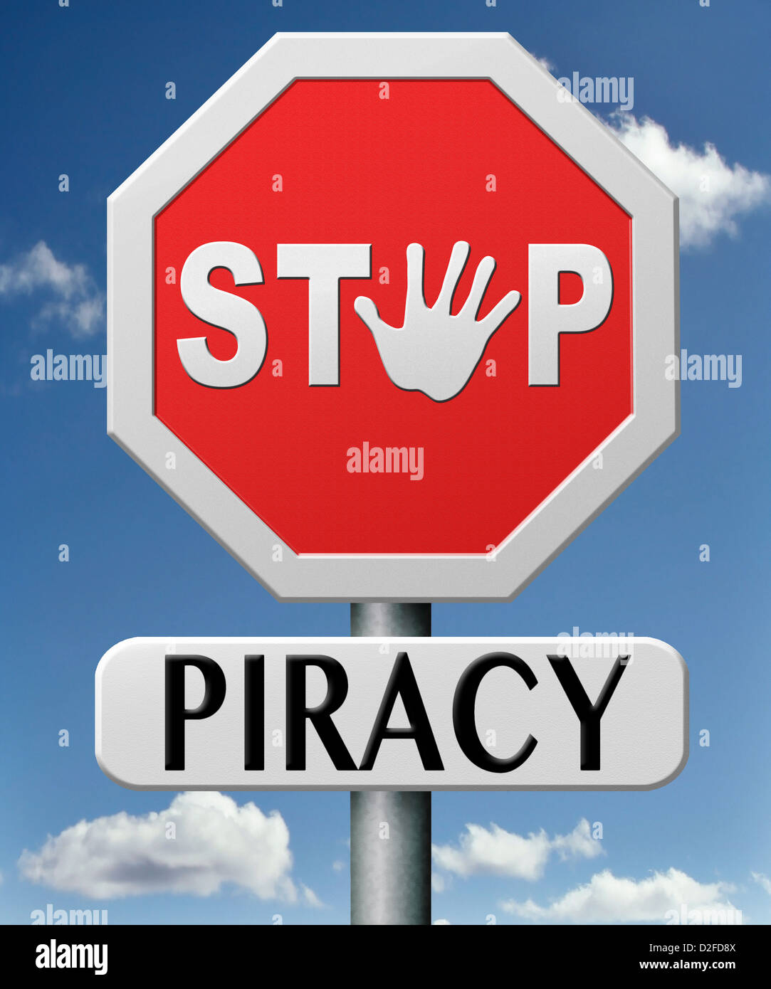 Stop alla pirateria e la copia illegale di copyright e proprietà intellettuale Tutela proteggere copia del marchio Foto Stock