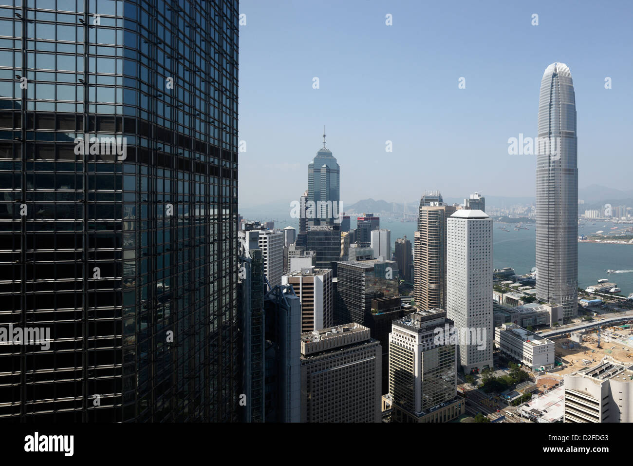 Hong Kong, Cina, skyline di Hong Kong centrale con due International Finance Centre Foto Stock