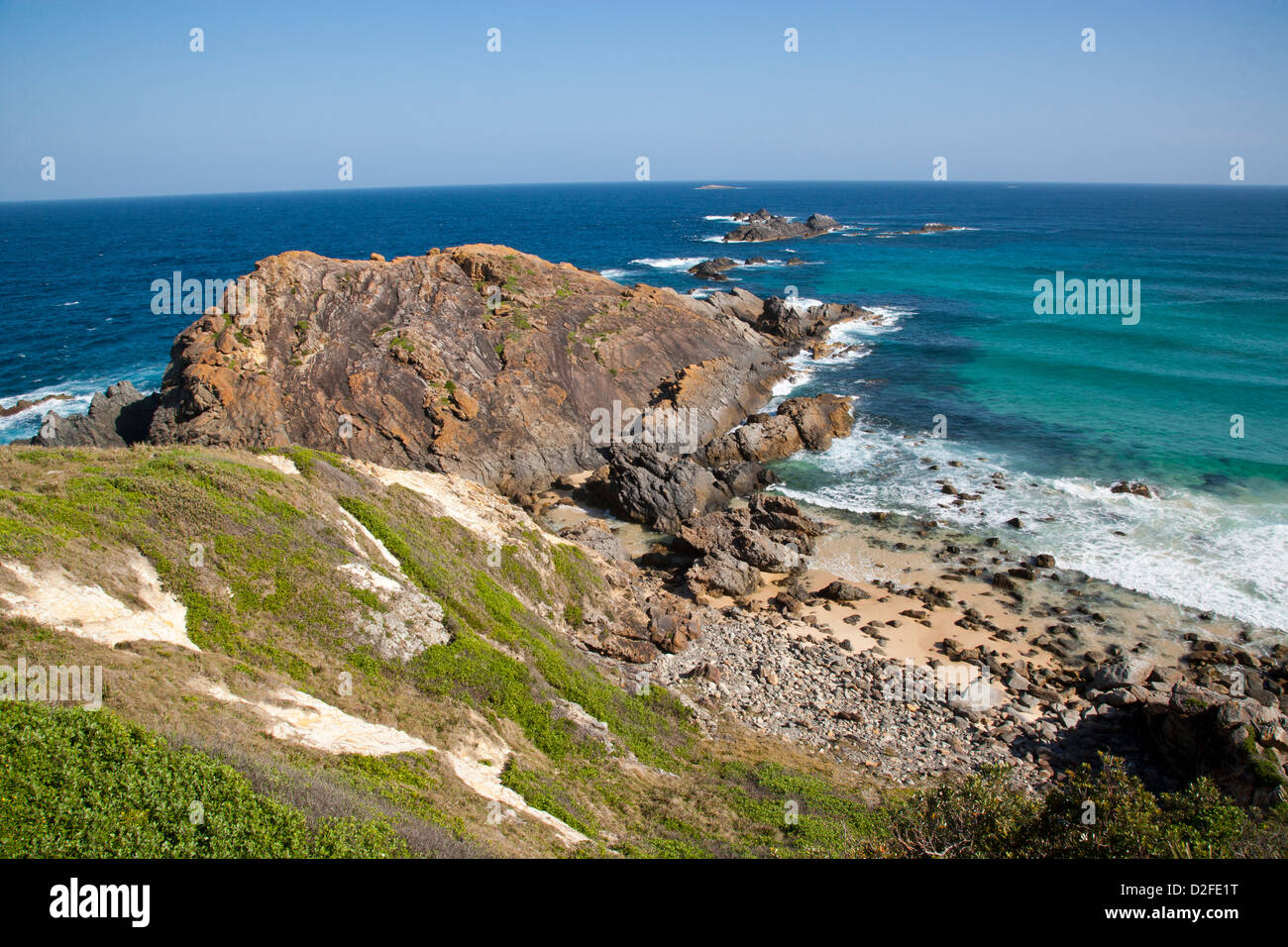 Seal Rocks, inferiore North Coast NSW, area dei Grandi Laghi, Myall Lakes National Park, paesaggi costieri a Sugarloaf Point Lighthouse Foto Stock