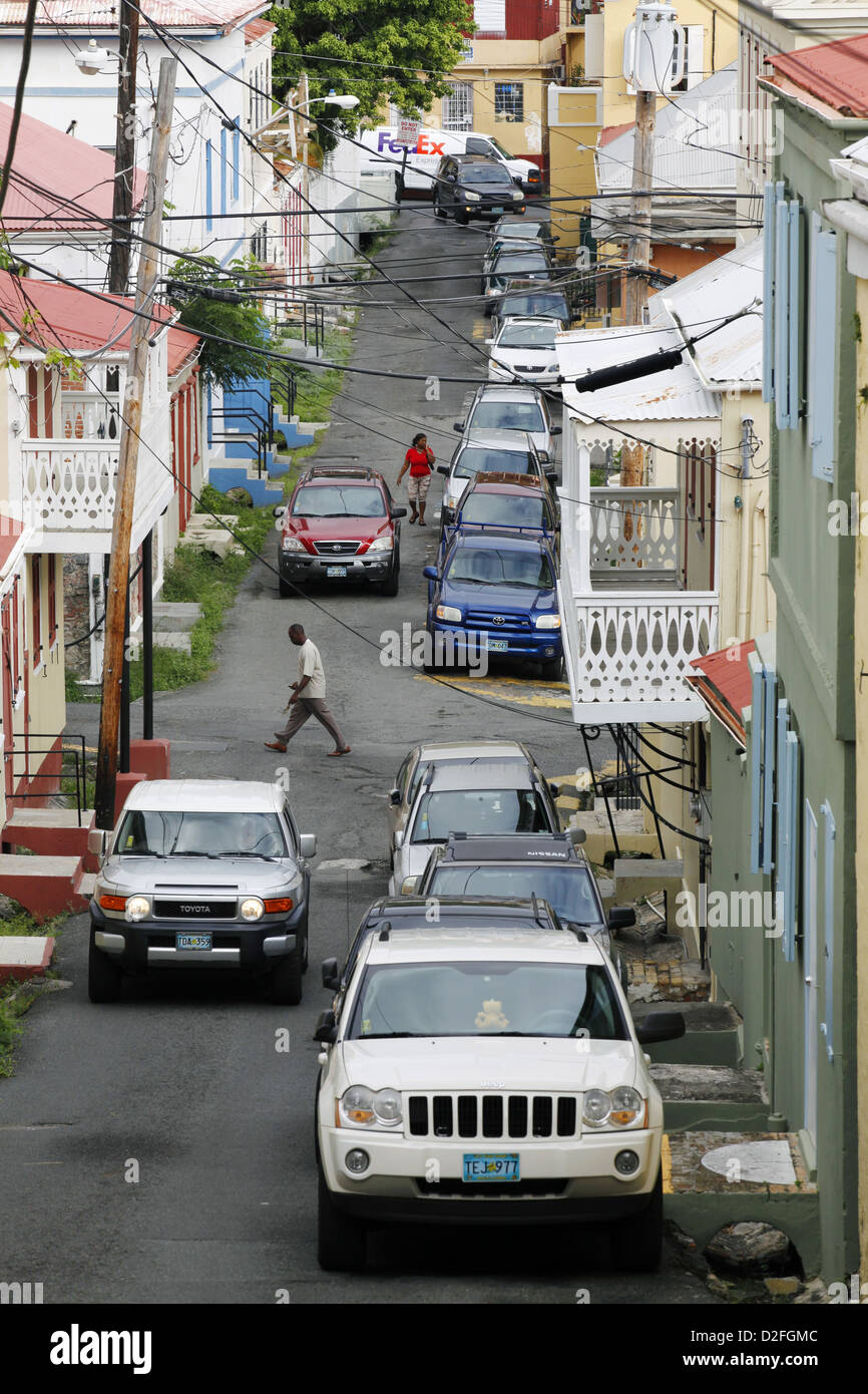 Back Street, Charlotte Amalie, san Tommaso, Isole Vergini USA, Caraibi Foto Stock