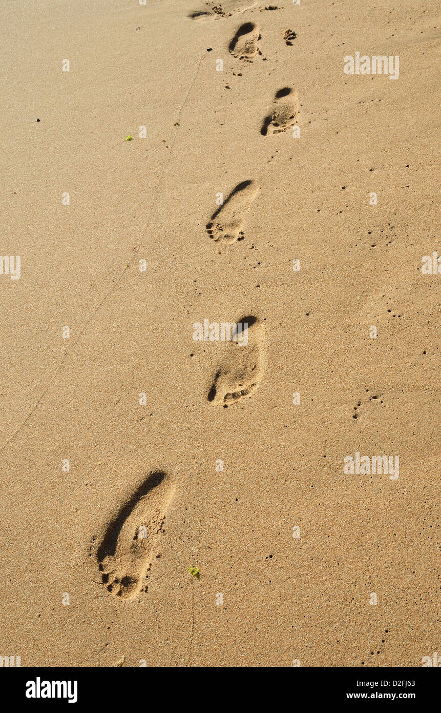Impronte umane sulla sabbia bagnata. Foto Stock