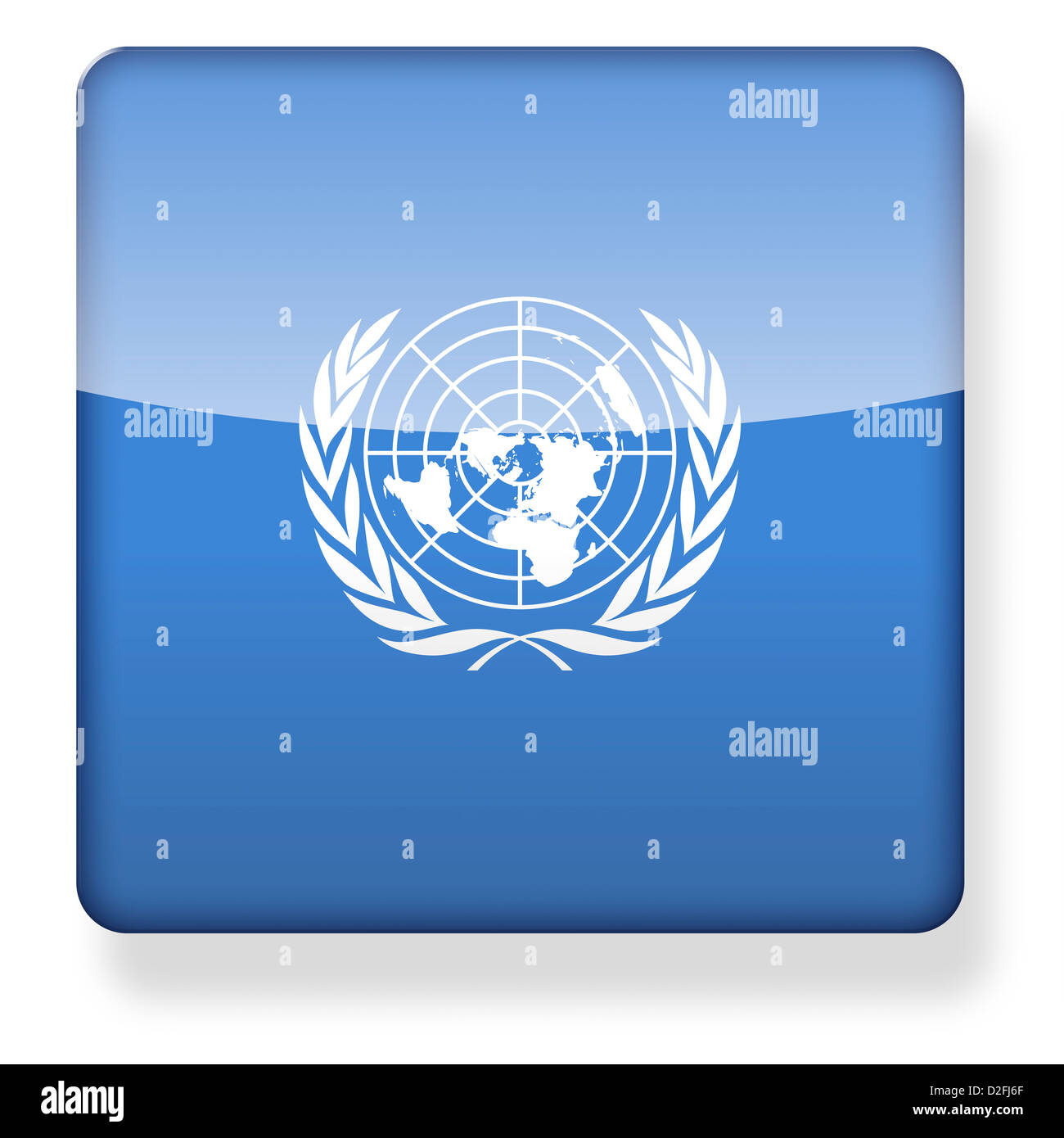 Bandiera delle Nazioni Unite come l'icona di un'app. Percorso di clipping incluso. Foto Stock