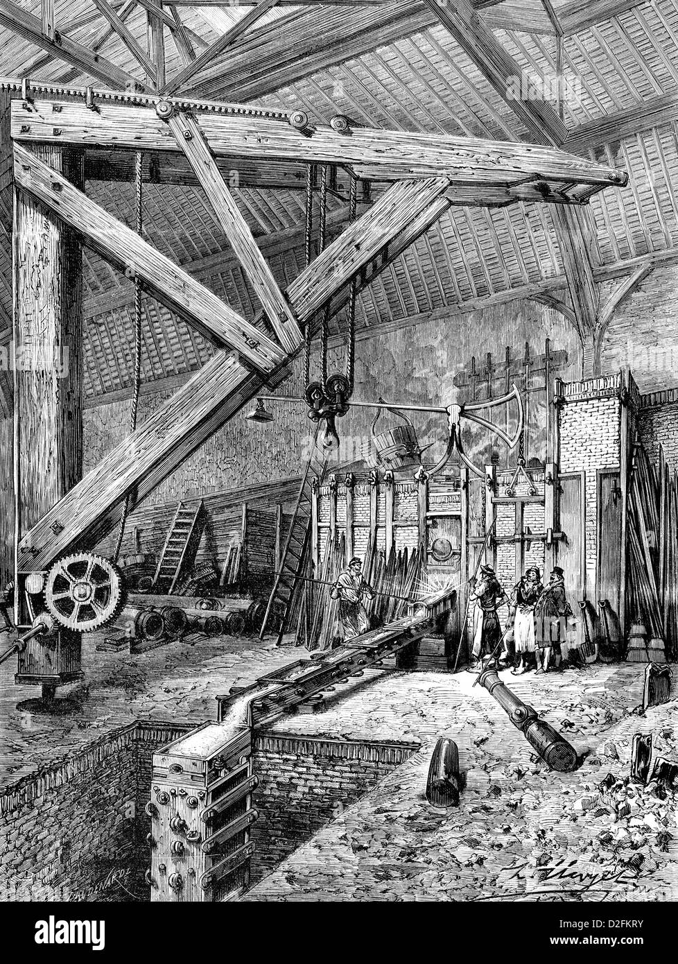 Produzione di un cannone in Broquin und Lainé fonderia, Parigi, guerra franco-tedesca, 1870 - 1871 Foto Stock