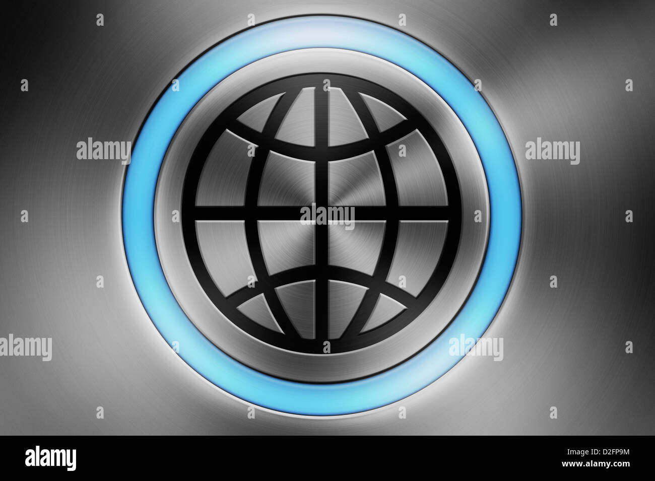 Calcolatore incandescente pulsante con il simbolo di un globo - global technology / Comunicazione / Azienda / Mondo / concetto di globalizzazione Foto Stock