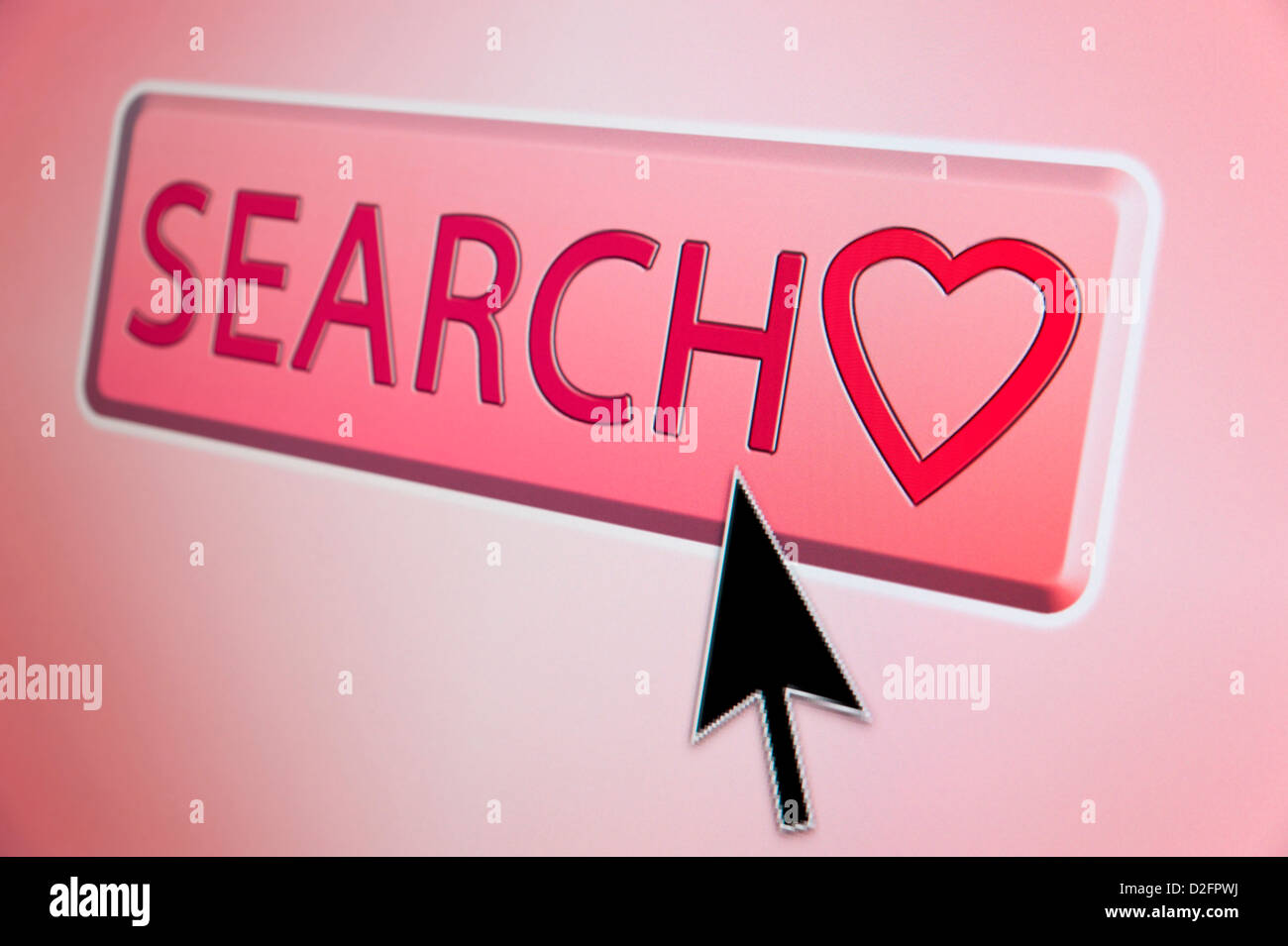 Online dating / amore e romanticismo concetto - il cursore sopra la parola 'search' Foto Stock