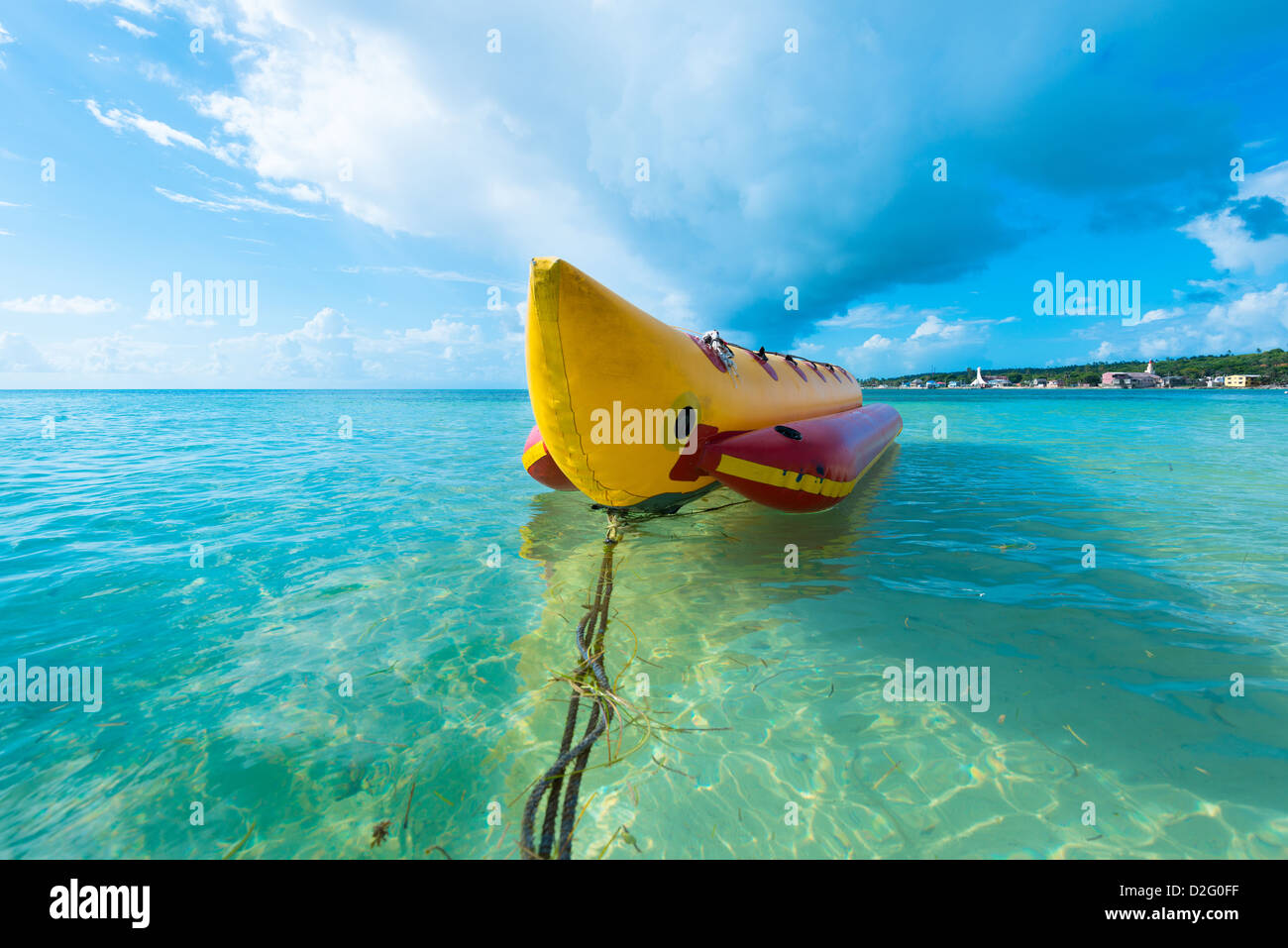 Gonfiabile di banana boat al Mar dei Caraibi, San Andres Island, Colombia, Sud America Foto Stock