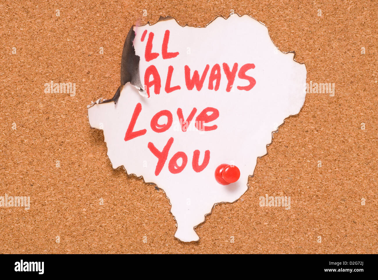Amore ardente lettera sulla bacheca di sughero Foto Stock
