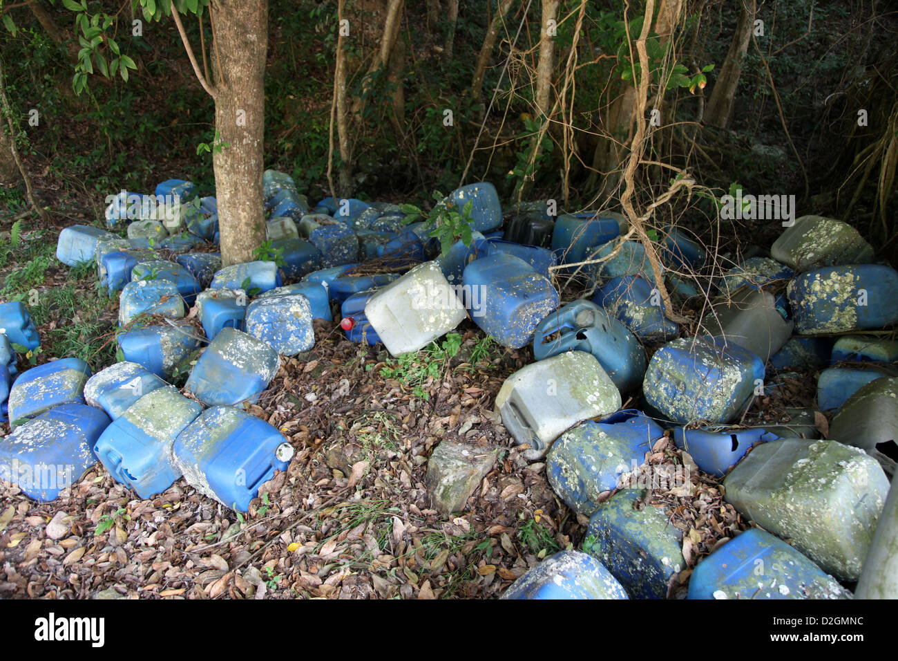 Si tratta di una foto di un inquinamento di madre natura. Nella foresta o la spiaggia vicino alla piattaforma di cemento. Questo è sporco Foto Stock