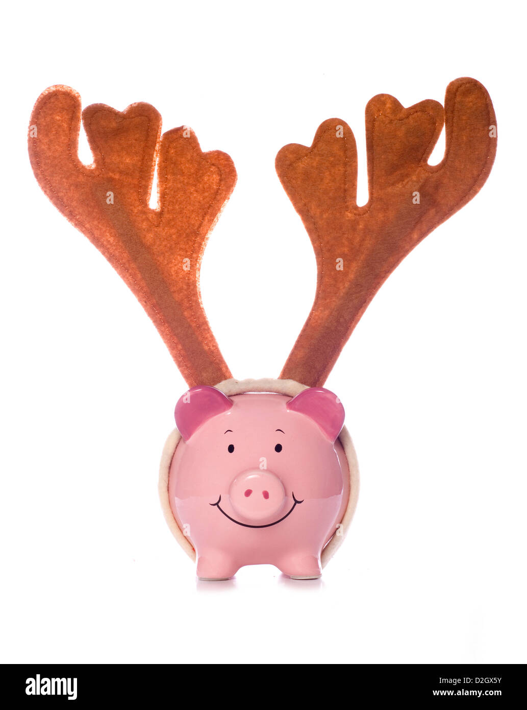 Salvadanaio indossando il natale renne palchi studio ritaglio Foto Stock