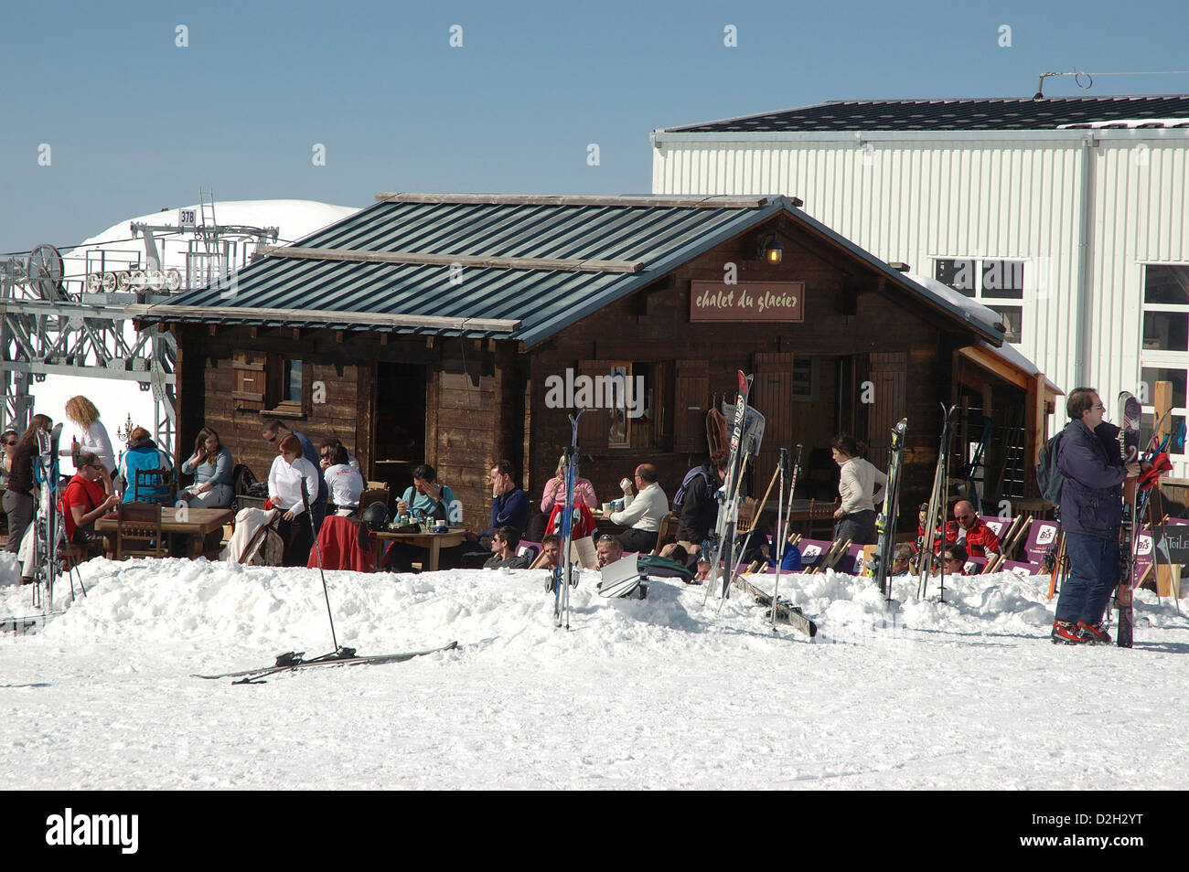Chalet du Glacier,cafe, La Plagne, sulle Alpi francesi, in Francia, in Europa. Foto Stock