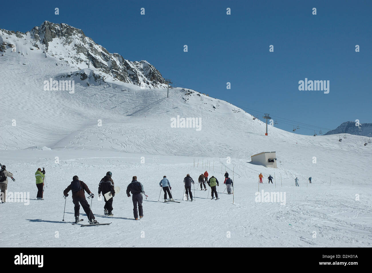 Sci, La Plagne, sulle Alpi francesi, Francia, Europa Foto Stock