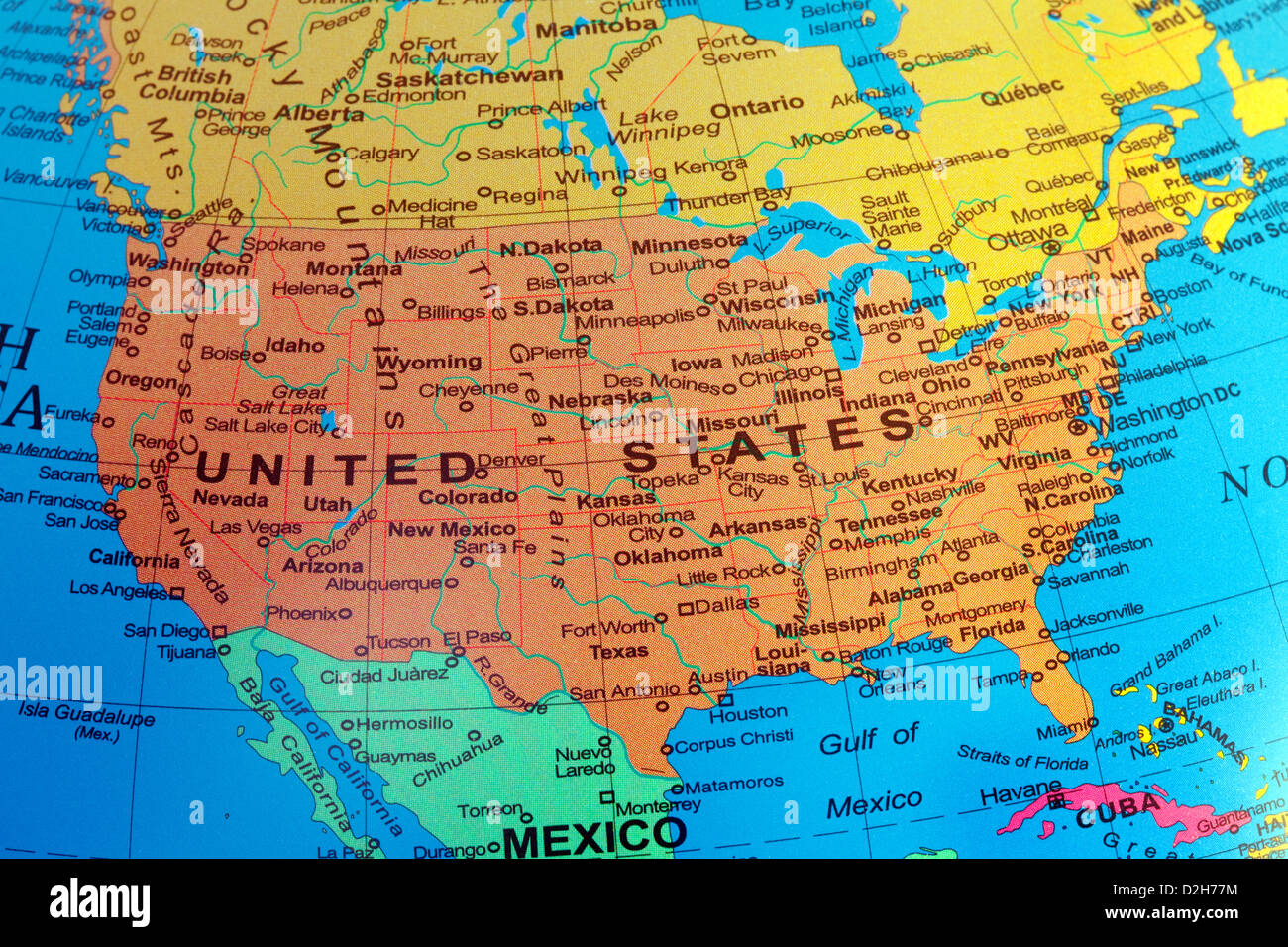 Mappa America dell'America; una mappa USA degli stati Uniti d'America da un globo Foto Stock