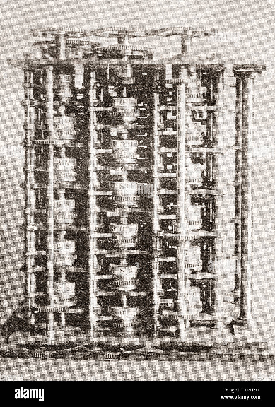 Motore di differenza di Babbage Macchina per calcolare, inventato da Charles Babbage nel 1822. Foto Stock