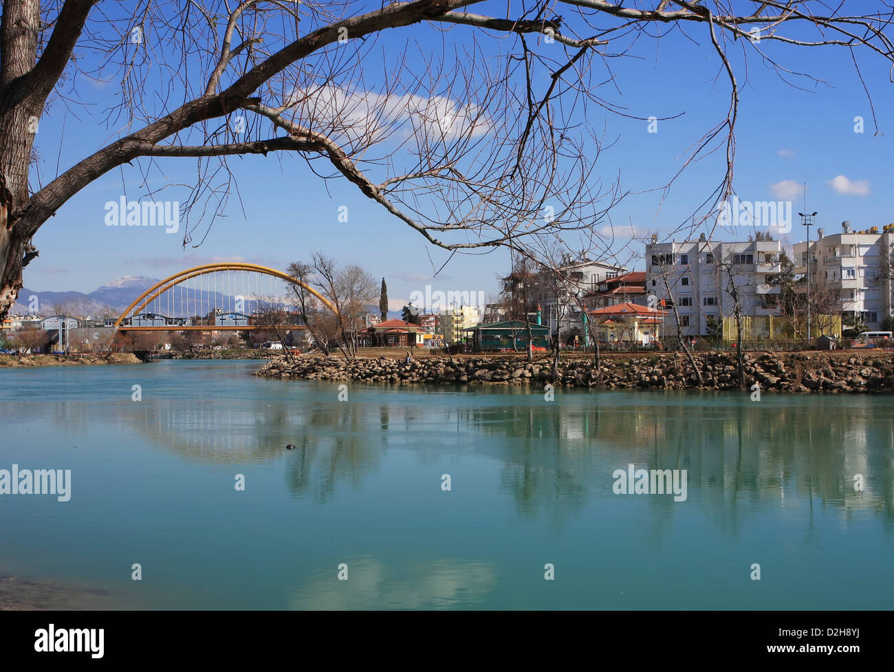 Paesaggio con il Fiume Danubio e la città di Vienna Foto Stock