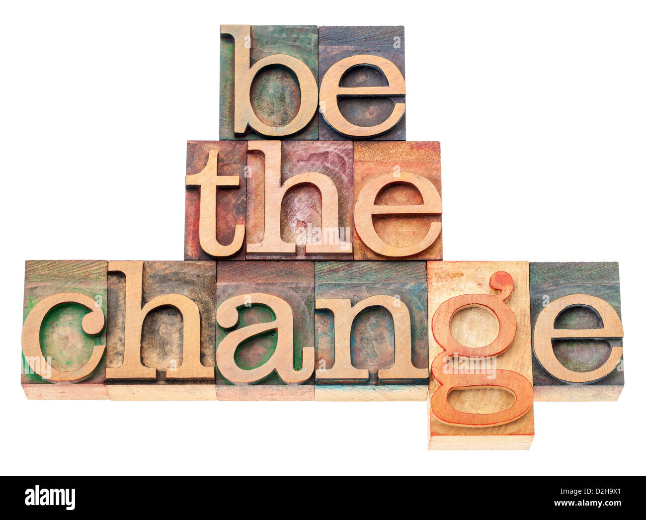 Essere il cambiamento - ispirazione concetto - testo isolato in rilievografia vintage tipo legno blocchi di stampa Foto Stock