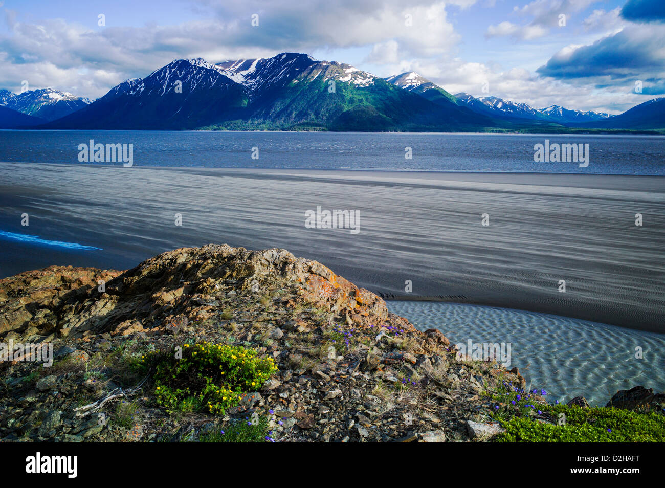 Aspro paesaggio di mare e montagne, Turnagain Arm, a sud di Anchorage in Alaska,, STATI UNITI D'AMERICA Foto Stock