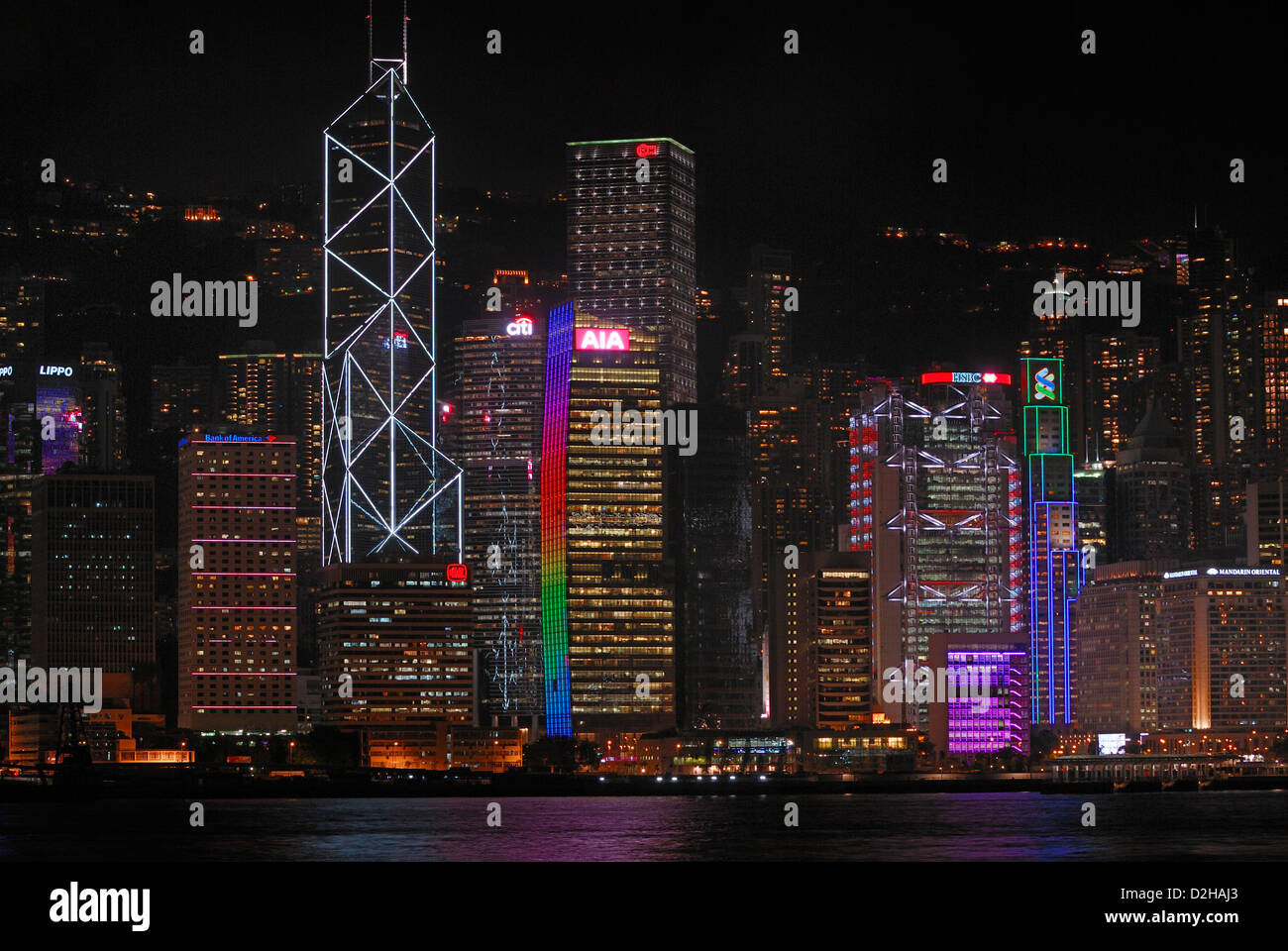 Hong Kong Central District skyline di notte. Foto Stock