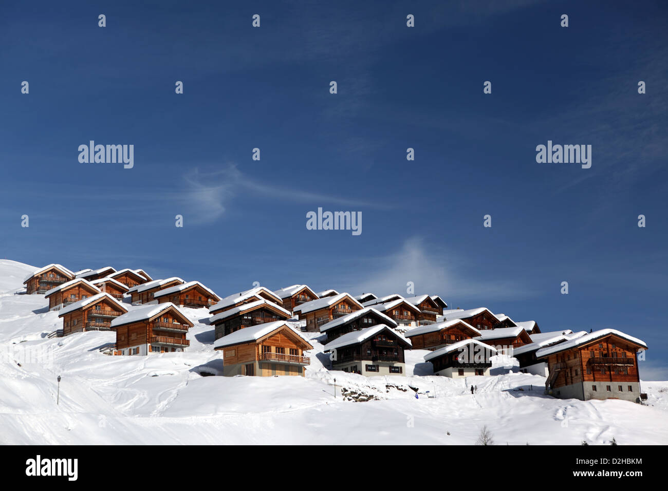 Belalp, Svizzera, case vacanze sulla neve Foto Stock