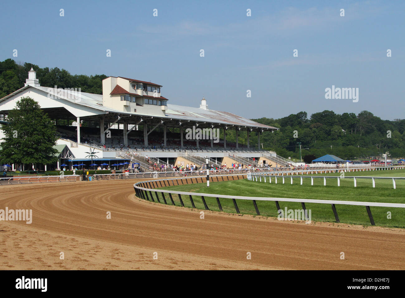 Cavallo di Razza in via presso il River Downs, Cincinnati, Ohio, Stati Uniti d'America. Foto Stock