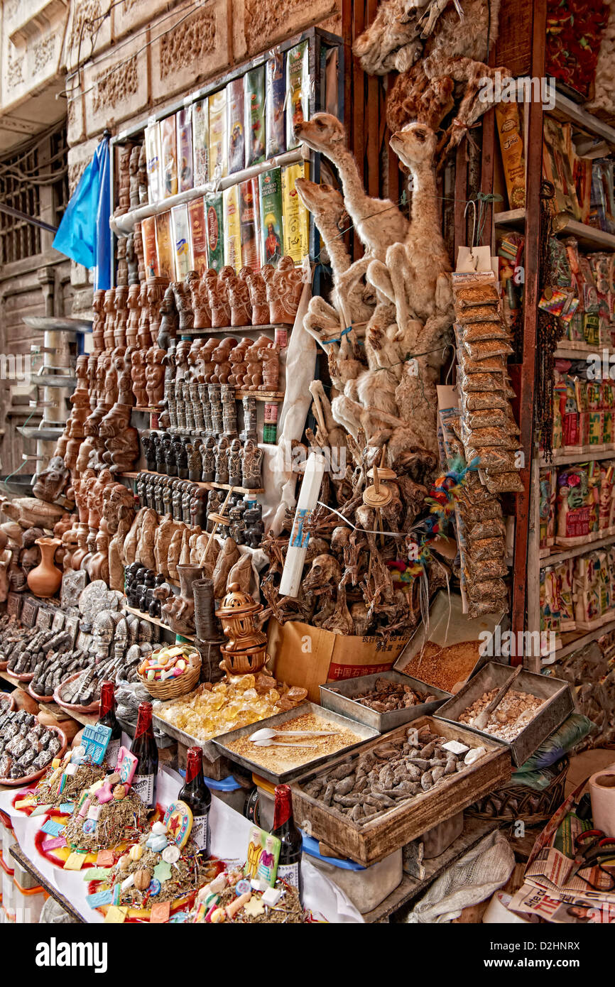 Mercato delle streghe o Mercado de Hechiceria o Mercado de las Brujas, La Paz, Bolivia, Sud America Foto Stock