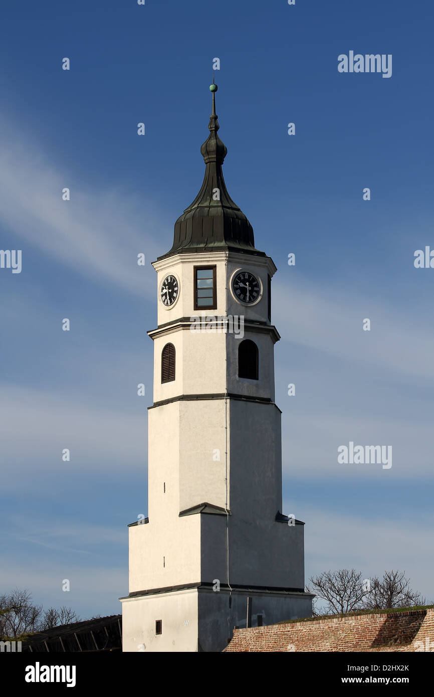 Clocktower sulla fortezza di Kalemegdan a Belgrado in Serbia Foto Stock