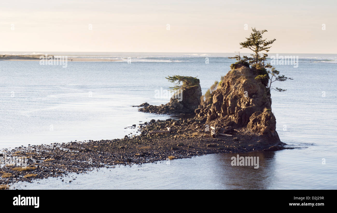 Battle Rock storico sito sulla fascia costiera sull'Oceano Pacifico, Oregon, Stati Uniti d'America. Il sito è situato a Port Orford. Foto Stock