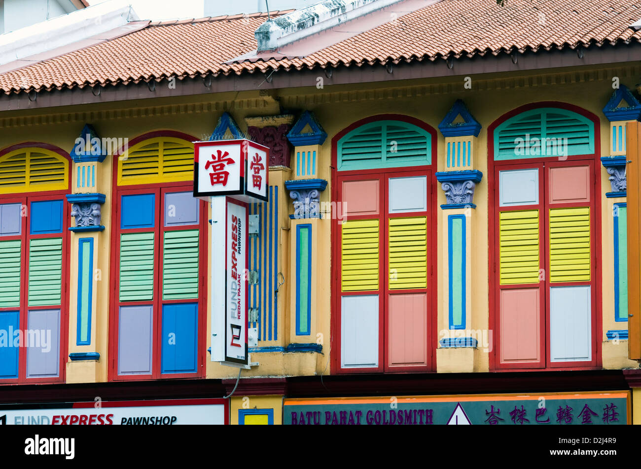 Casa colorati, Little India, Singapore Foto Stock