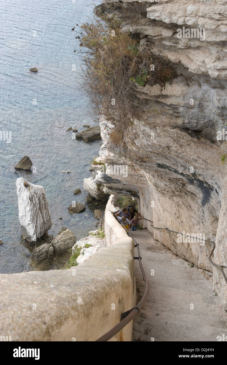 La Corsica : Bonifacio - Escalier du Roi d'Aragona [187 passi] Foto Stock