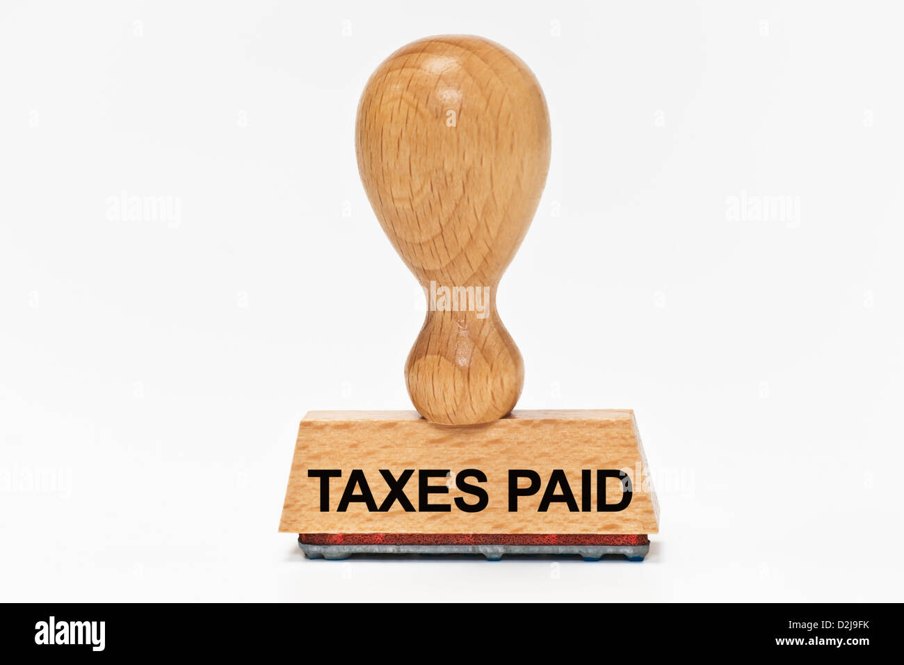 Dettaglio foto di un timbro con l'iscrizione delle imposte versate, sfondo bianco Foto Stock