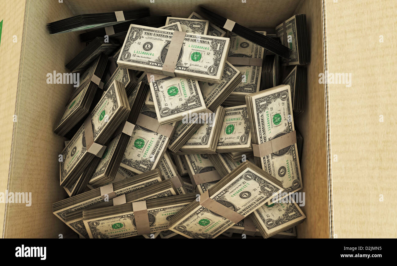 Di dollari in una scatola Foto Stock