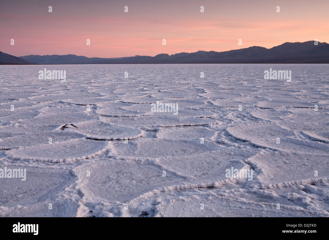 Salina poligoni a Badwater durante il tramonto, il Parco Nazionale della Valle della Morte, California. Foto Stock