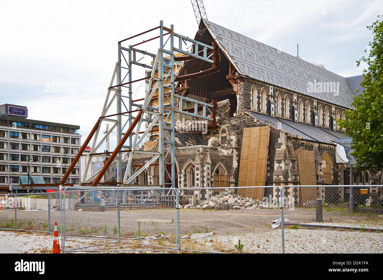 La città di Christchurch Cathedral gravemente danneggiata nel febbraio 2011 terremoto, Canterbury, Isola del Sud, Nuova Zelanda Foto Stock