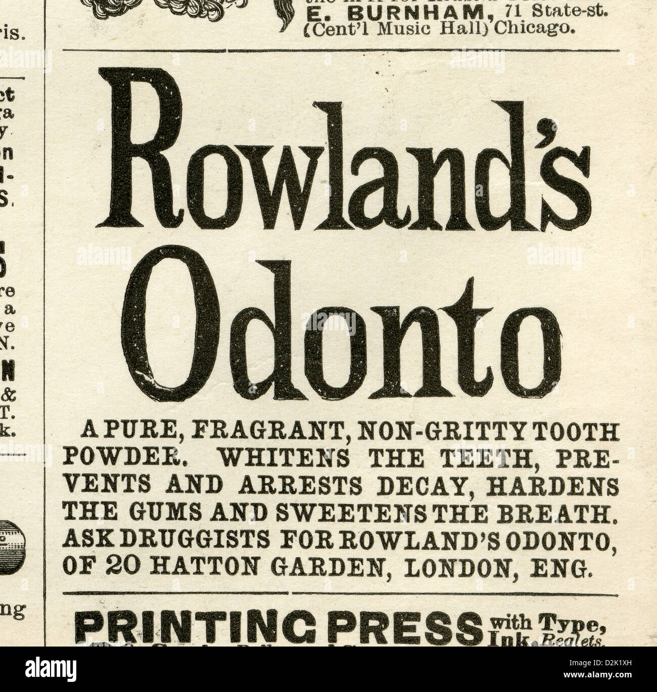 1890 annuncio, Rowland's Odonto, un 'pura, fragrante, non-granulose dentifricio.". Foto Stock