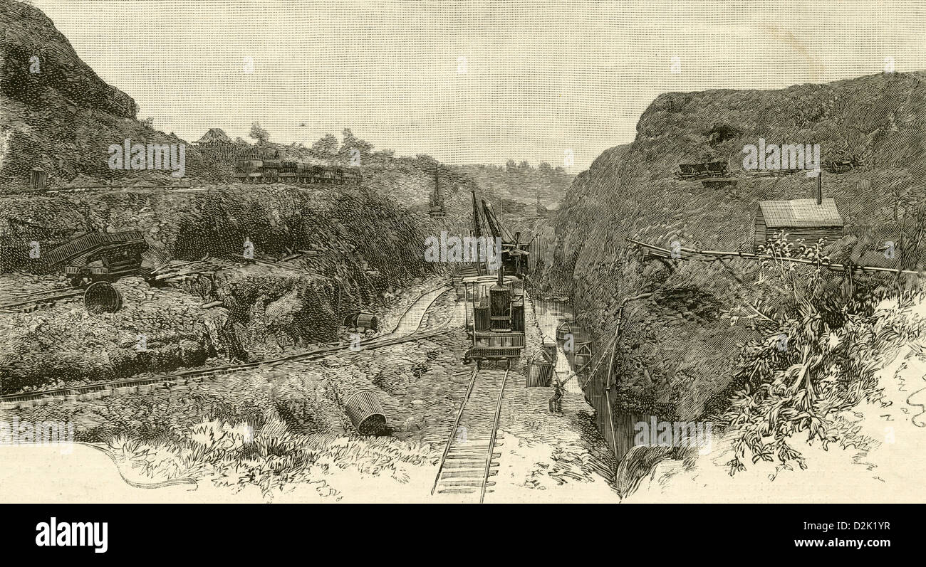 1890 incisione, presente le condizioni del canale di Panama - Scena a San Pablo: preparazione per il francese esame alla commissione. Foto Stock