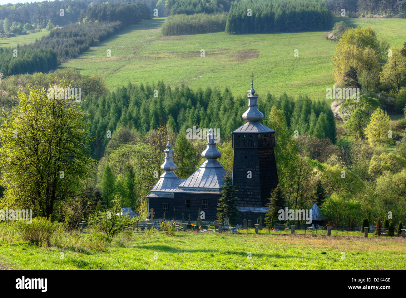 Legno, chiesa ortodossa, Leszczyny, Polonia Foto Stock