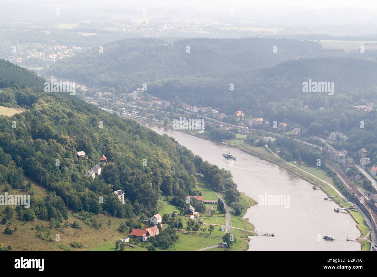 Vista da Konigstein fortezza sul fiume Elba, Germania Foto Stock